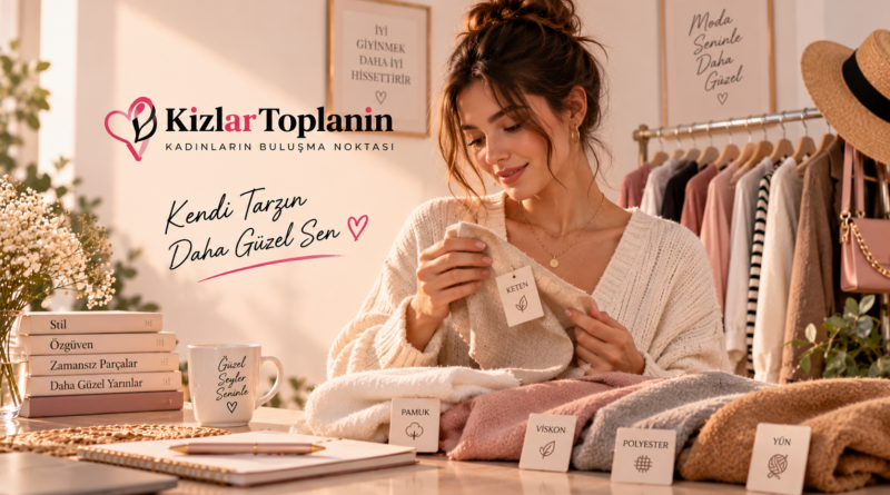 Kıyafet kumaşlarını inceleyen kadın ve pamuk keten viskon polyester kumaşlar