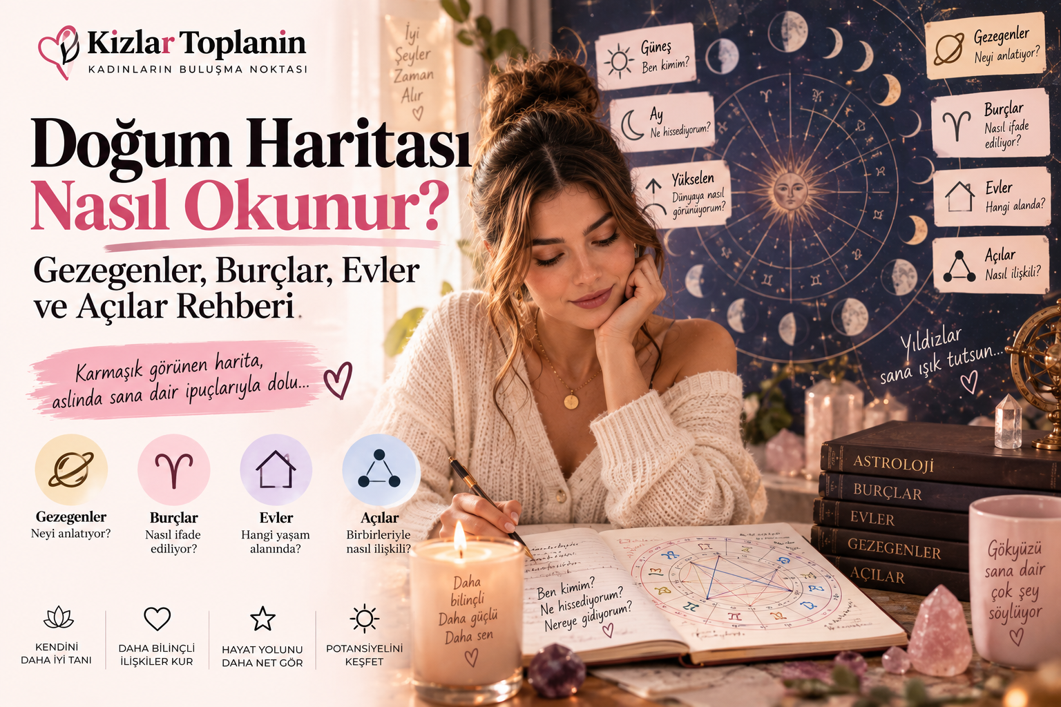 Doğum haritası nasıl okunur, gezegenler burçlar evler ve açılar rehberi